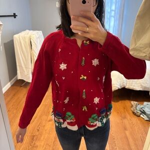 Vintage Preloved Red Snowman Christmas Sweater Cardigan